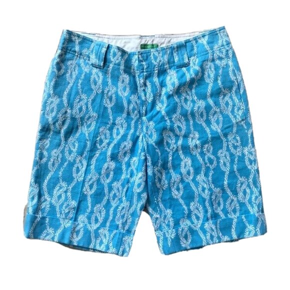 LILY PULITZER Bermuda Shorts Palm Beach Fit Size 4 Blue White Rope Row Your Boat - Picture 1 of 7
